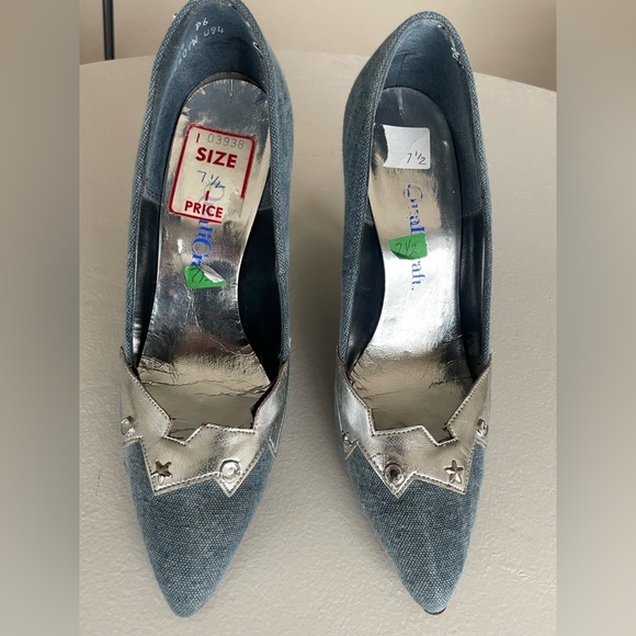 Vintage denim / silver high heels. - Picture 6 of 8